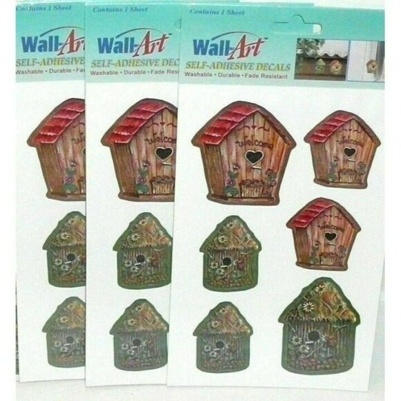 Bird Houses Wall Art Self Adhesive Decals Washable Durable Lot of 3 Only - Picture 1 of 7